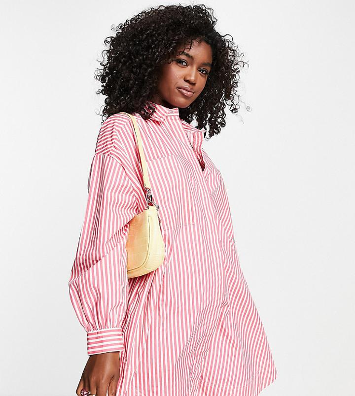 Pieces Exclusive Oversized Shirt In Bright Pink & White Stripe-multi