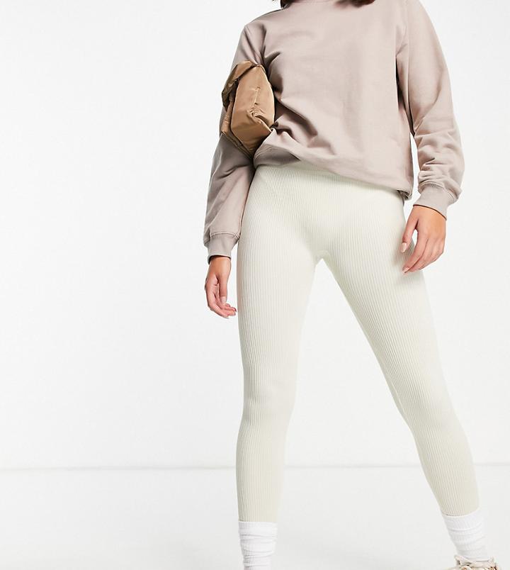 Stradivarius Seamless Ribbed Leggings In Beige-neutral