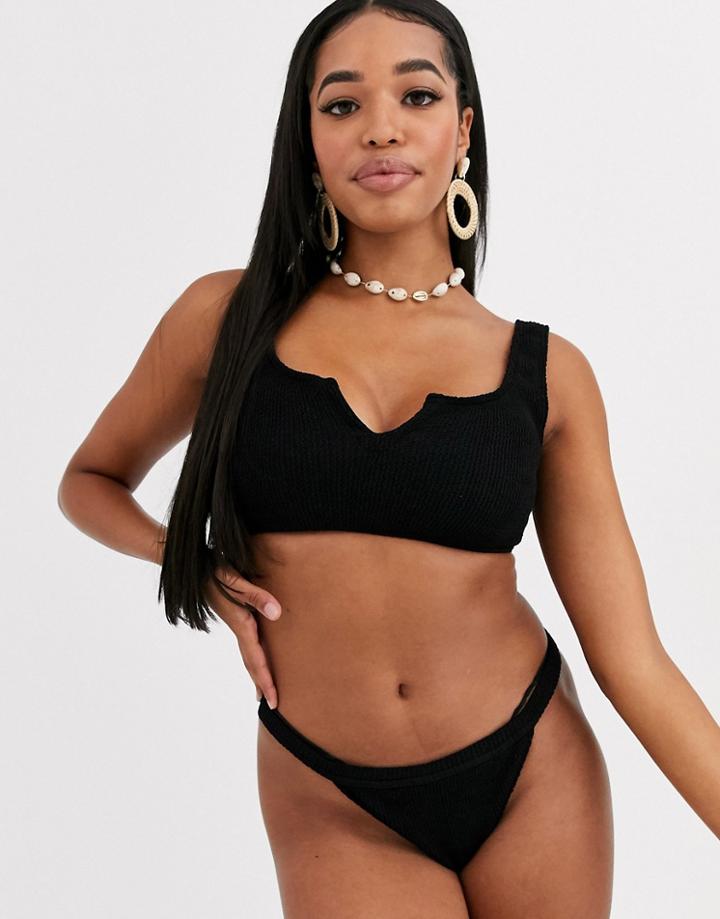 Asos Design Fuller Bust Mix And Match Crinkle Notch Front Crop Bikini Top In Black Dd-f
