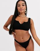Asos Design Fuller Bust Mix And Match Crinkle Notch Front Crop Bikini Top In Black Dd-f