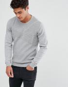 Solid Sweater In Rib Texture - Gray