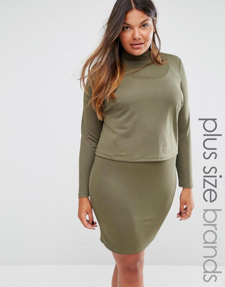 Club L Plus Midi Dress With Cape Overlay - Green