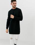 Asos Design Super Longline Sweatshirt In Black - Black