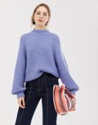 Weekday Wide Sleeve Knitted Sweater In Light Blue - Blue