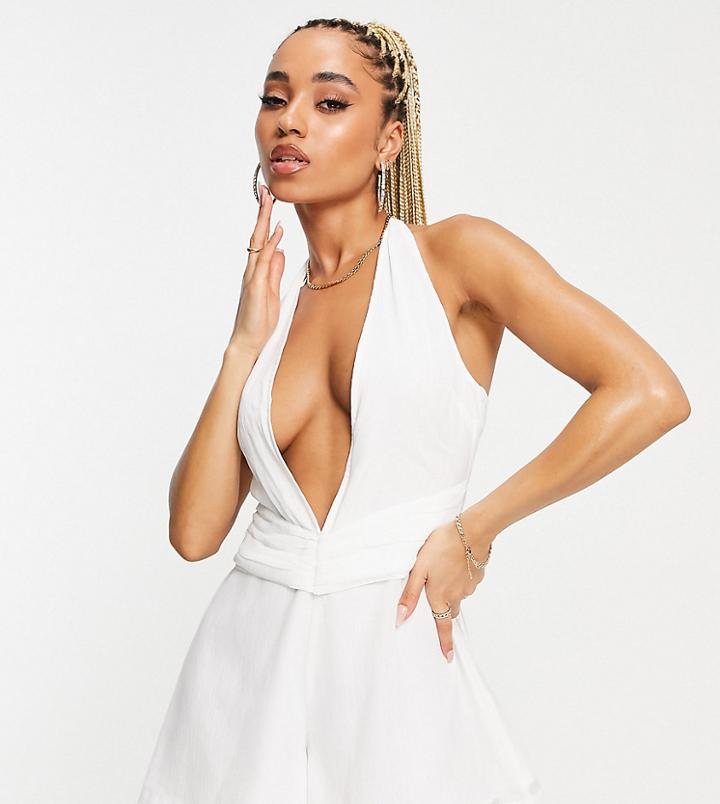Asyou Plunge Halter Neck Romper In White