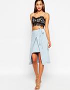 Asos Wrap Skirt With Overlayer - Pale Blue