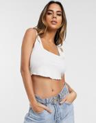 Asos Design Fuller Bust Crop Cami With Square Neck And Lettuce Hem In White