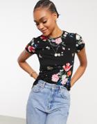 Ted Baker Periie Sandalwood Floral Jersey Fitted Tee In Black