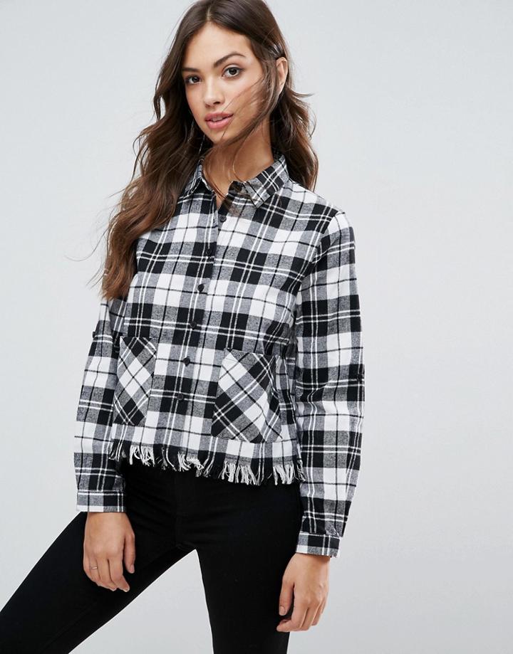 Influence Frayed Edge Crop Shirt - Black