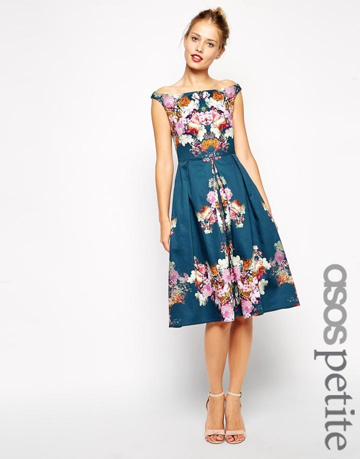 Asos Petite Vintage Winter Floral Midi Bardot Dress - Multi