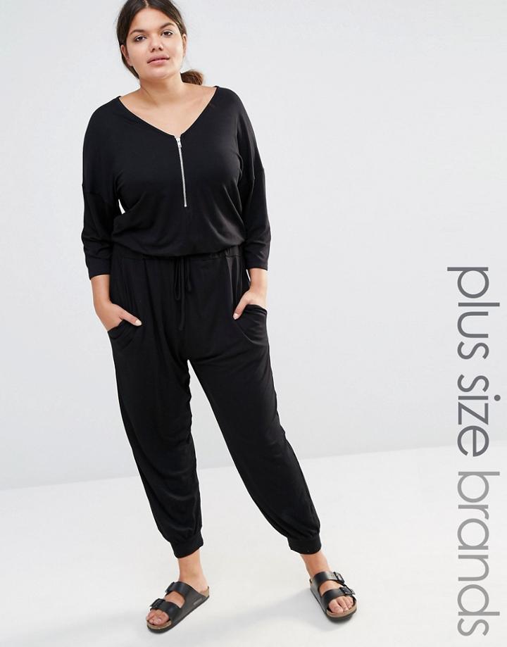 Missguided Plus Jersey Zip Front Jumpsuit - Black