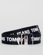 Tommy Jeans Driving Logo Print Webbing Belt 4cm In Navy - Navy