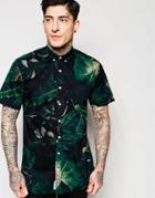 Lindbergh Shirt With Floral Print Short Sleeves In Slim Fit - Green