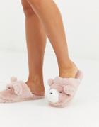 Women'secret Fluffy 3d Bear Slippers In Pink