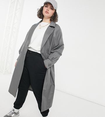 Threadbare Curve Louisa Trench In Gray-grey