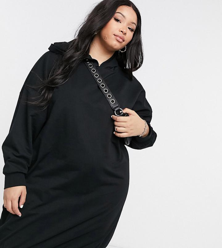 Asos Design Curve Hoodie Sweat Dress In Black