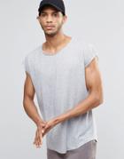 Asos Oversized Sleeveless T-shirt With Raw Edges In Linen Mix - Gray Linen