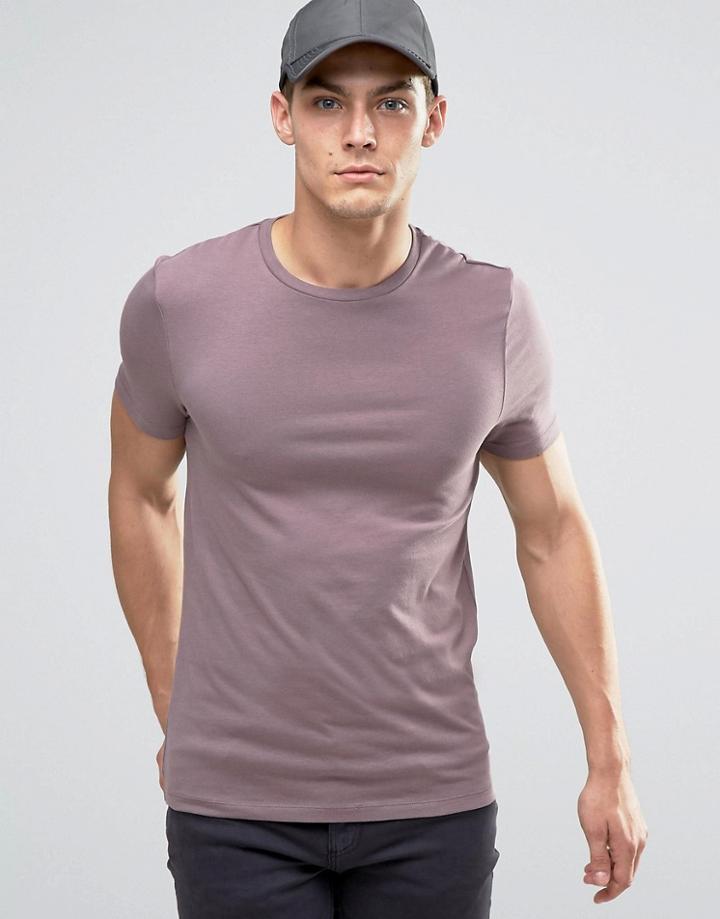 Asos Muscle T-shirt With Crew Neck In Purple - Purple