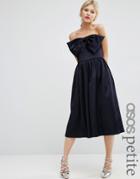 Asos Petite Premium Jumpsuit In Bonded Satin With Bow Detail - Navy