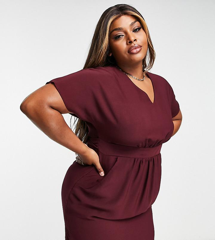 Closet London Plus Belted Tie Waist Mini Dress In Plum-red