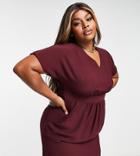 Closet London Plus Belted Tie Waist Mini Dress In Plum-red