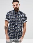 Reclaimed Vintage Festival Shirt In Dye Print In Regular Fit - Blue