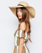 Asos Natural Straw Floppy Hat With Braid Mix Band - Natural