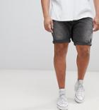 Asos Plus Denim Shorts In Slim Washed Black With Abrasions - Black