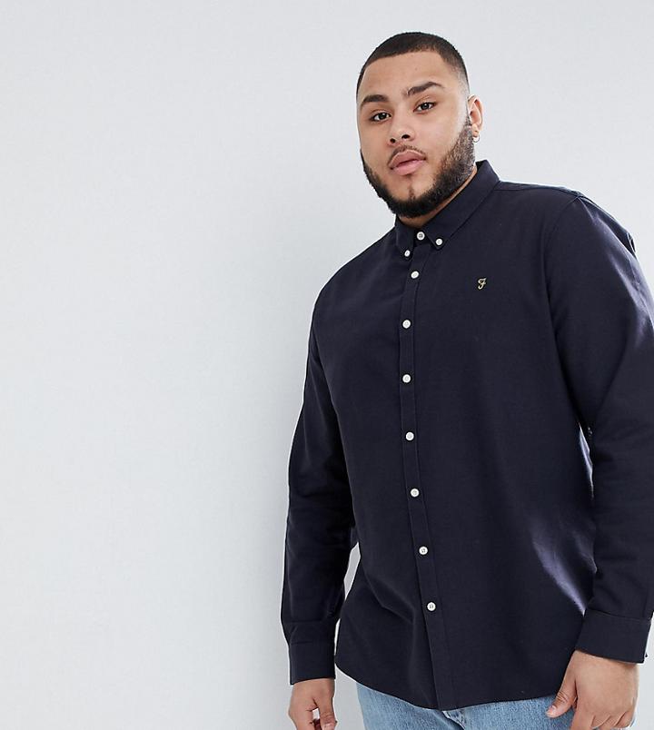 Farah Brewer Slim Fit Shirt Oxford Shirt In Navy - Navy