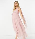 Asos Design Maternity Soft Layered Maxi Dress With Tie Waist Detail In Soft Pink