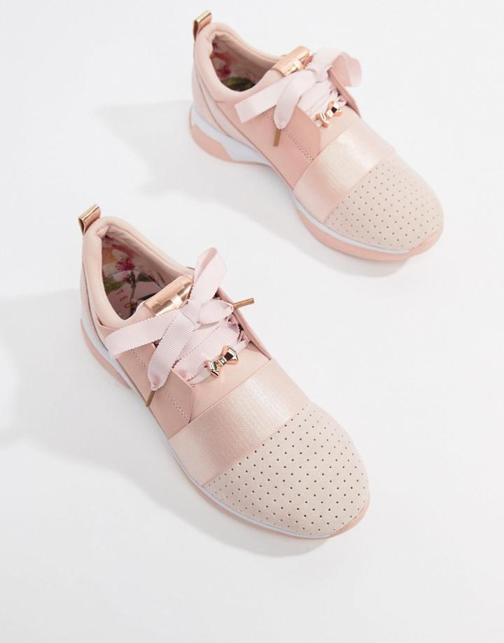 Ted Baker Sporty Strap Detail Blush Suede Sneakers - Pink
