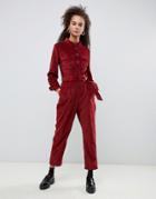 Bershka Cord Utility Jumpsuit - Red