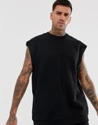 Asos Design Oversized Sleeveless Sweatshirt In Black - Black