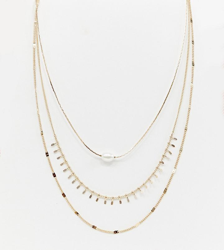 Designb London Multirow Pearl Layering Necklaces - Gold