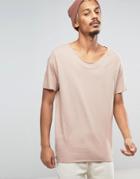 Asos Oversized T-shirt With Raw Scoop Neck In Beige - Brown