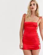 Motel Mini Cami Dress With Lattice Side Detail In Satin-red