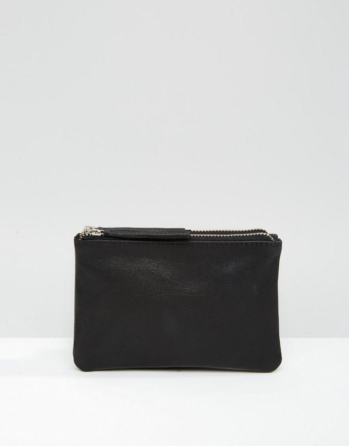 Asos Leather Double Zip Top Purse - Black