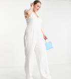 Vesper Plus Plunge Front Wide Leg Jumpsuit In White