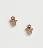 Ted Baker Rose Gold Pave Heart Hand Stud Earrings - Gold