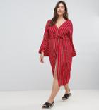 Boohoo Plus Tie Waist Stripe Midi Dress - Red