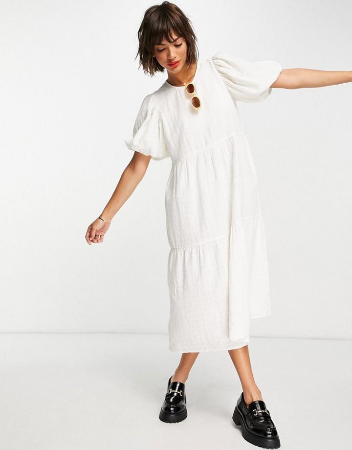 Mango Midi Dress With Balloon Sleeves In White