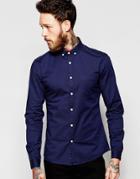 Asos Skinny Oxford Shirt In Navy With Long Sleeves - Navy