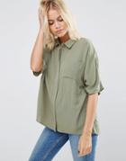 Asos Boxy Blouse In Crinkle - Green