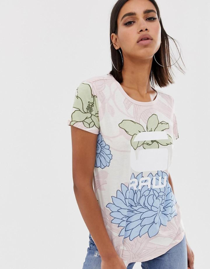 G-star Lindelly Organic Cotton T-shirt In Floral Print - Multi