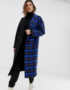 Helene Berman Contrast Check Duster Coat - Blue