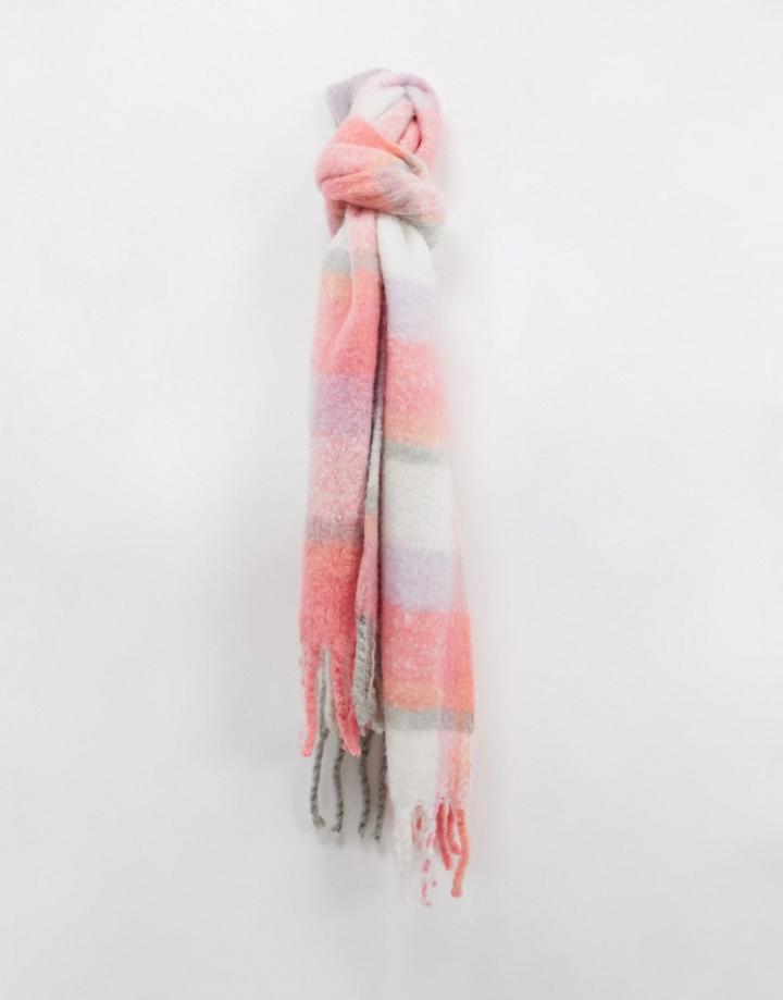 Boardmans Check Scarf With Fringing In Gray And Red Mix-grey