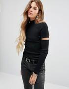 Noisy May Cut Out Sleeve Jersey Top With High Neck - Black