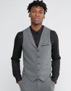 Asos Super Skinny Waistcoat In Grey Neppy Texture - Blue