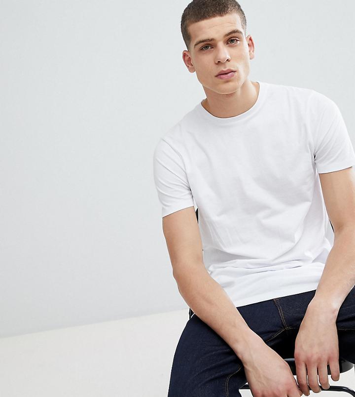 Asos Design Tall Longline T-shirt With Crew Neck In White - White