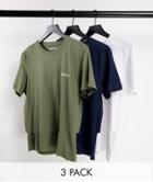 Jack & Jones 3-pack T-shirts With Logo In White, Navy & Olive-multi